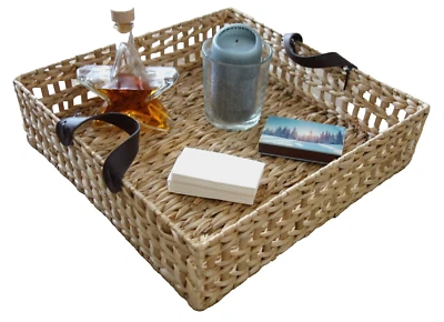 Dekoratives Korbtablett Tragetablett Bast Tragekorb 37x37x10 - Bild 1 von 4