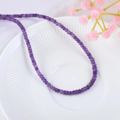 Collar de 18" con cuentas de piedras preciosas curativas de rondelle facetadas amatista púrpura natural A++ Foto 1 de 4