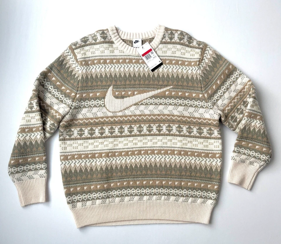 Sz Large NIKE Life Cable Knit Crewneck Sweater Orewood Brown FZ0125 105