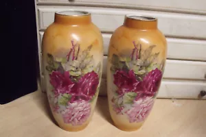 MATCHED PAIR OF ANTIQUE AUSTRIAN 7" ROSE VASES - Picture 1 of 5