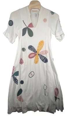 Tory Burch Embroidered Long Caftan Geo Print Beige Women's Size Medium M - Image 1 of 4