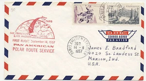France 1957 First Polar Flight Cover Pan Am Paris to San Francisco AMF Cachet - Picture 1 of 2
