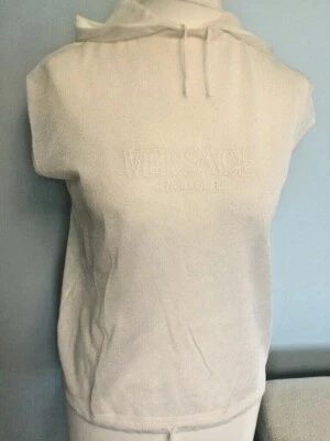 Vintage Designer Versace Sleeveless Mesh KNIT Vest Top Hooded, Draw String - Image 1 of 4