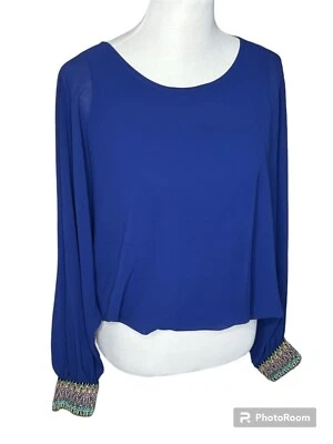 Blusa Doble Cero Top Azul Puño Acento Romántico Mangas abertura Boda Baile MD Foto 1 de 4