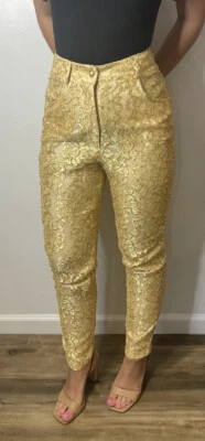 De Colección Años 70 80 Oro Encaje Lurex Cinco Bolsillos Pantalones Diseñador Abeja Talla S Pequeño Foto 1 de 4