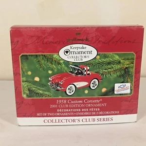 2001 Hallmark Club Edition Ornament 1958 Custom Corvette Set of 2 Die-cast NIB - Picture 1 of 4