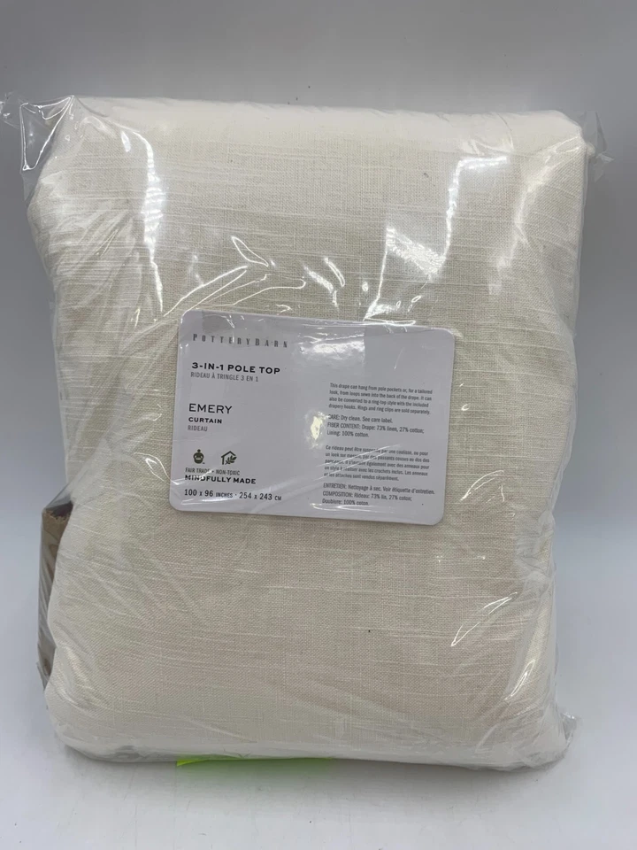 Pottery Barn Emery Linen Doublewide Drape Panel Cotton Lined 100x 96 Ivory 9773s