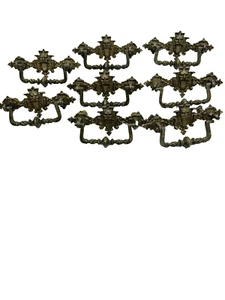 Antik - 8er Set gotische viktorianische massive Messing Teufelsgesicht Schubladengriffe - Bild 1 von 14
