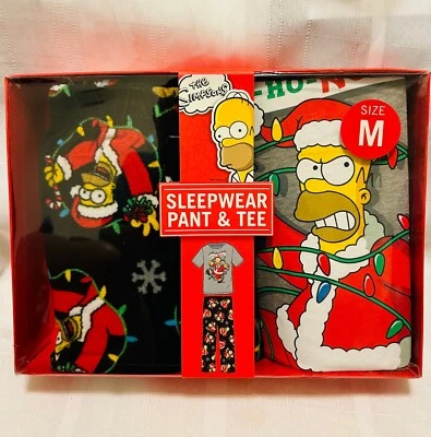 NEW Homer Simpsons / 2-Piece Christmas Sleepwear Set Pant & Tee Pajamas / Medium - Image 1 of 2