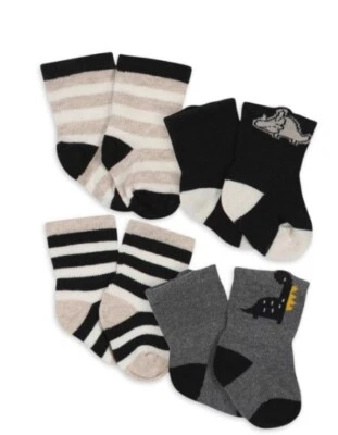 Gerber Baby Boy 4-Pack Wiggle proof Organic Cotton Dinosaurs Socks Sz 0-6M Multi - Image 1 of 4