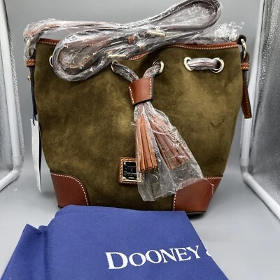 NWT! DOONEY & BOURKE Suede Dynamic Drawstring Crossbody in Olive w/Strap & Bag - Image 1 of 4