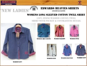 NEW EDWARDS HEAVIES WOMENS LONG SLEEVE SHIRT TOP LADIES 100% COTTON TWILL EDWARD - Picture 1 of 2