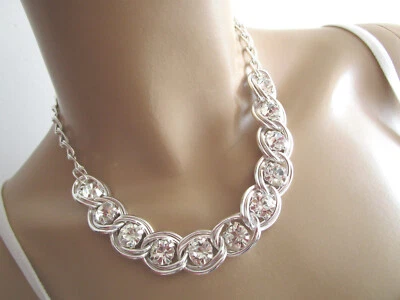 Damen Strass Collier Hals Kette kurz Modekette Kristall Silber Statement c81884 - Bild 1 von 4