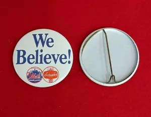 1980's Vintage New York METS Baseball We Believe! & Schafer Beer PIN 2-1/4" NOS - Picture 1 of 4