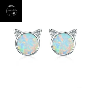 Sterling Silver 925 Earrings Cat Opal Studs For Women Girls Ladies Genuine S925 - Picture 1 of 5
