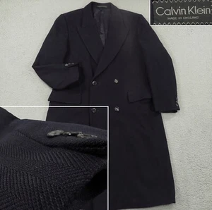 VINTAGE Calvin Klein Jacket 42R Navy Made in England Herringbone Car Town Coat - Picture 1 of 16