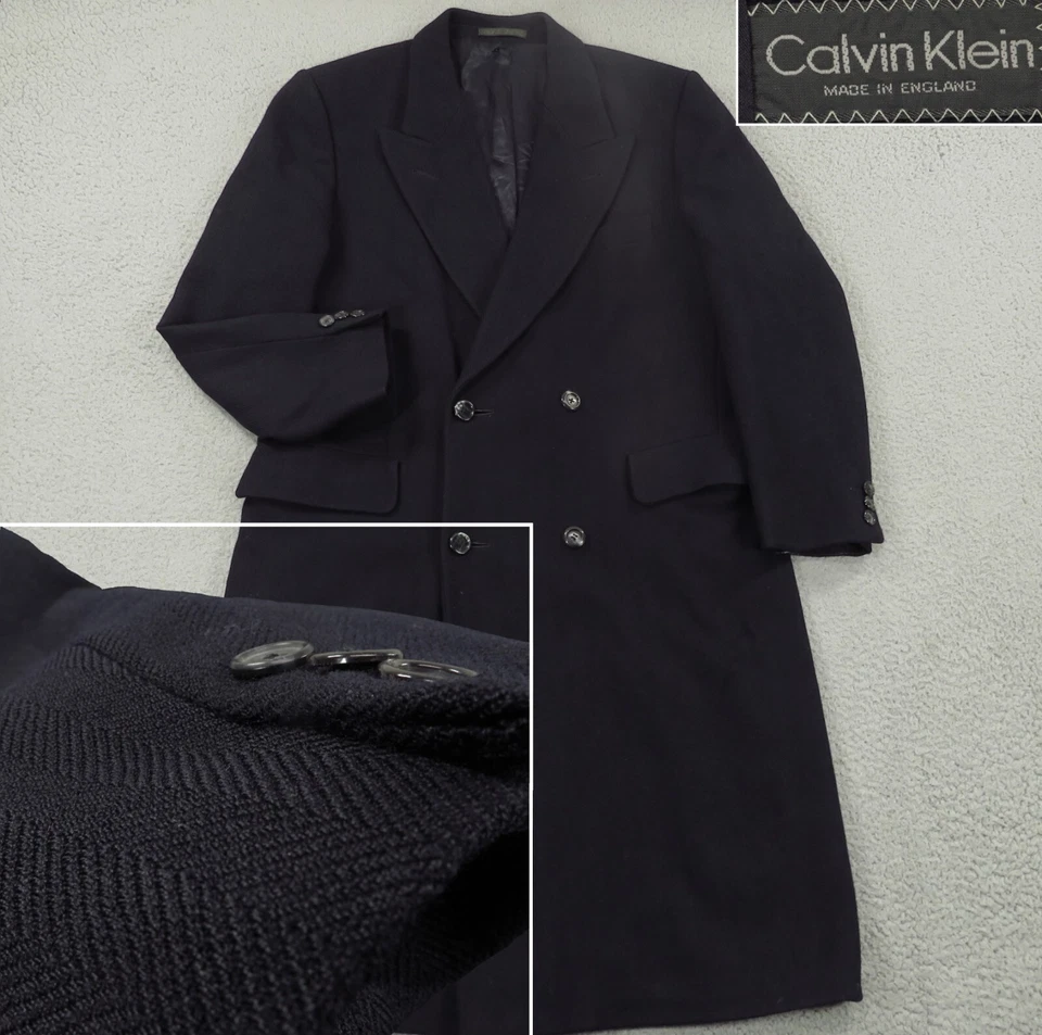 VINTAGE Calvin Klein Jacket 42R Navy Made in England Herringbone Car Town Coat - Image 1 of 4