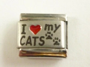 LOVE MY CATS CHARM CLASSIC SILVER ITALIAN CHARM fits all Italian bracelet AI14 - Picture 1 of 1