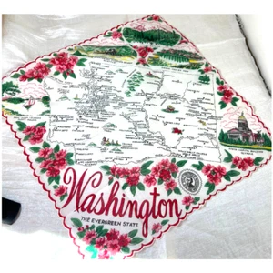 1960s - Handkerchief - Ranshaw - Washington - State Travel Souvenir - Cotton - Picture 1 of 7