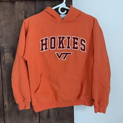 Virginia Tech Hokies Sweatshirt Boys Medium 12-14 Orange Stitched Hoodie - Image 1 of 4