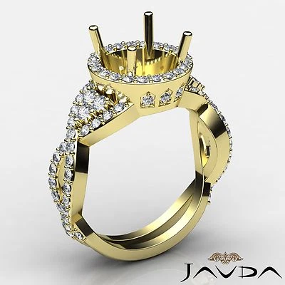 Diamond Engagement Halo Cross Shank Ring Round Semi Mount 14k Yellow Gold 1.66Ct - Image 1 of 4