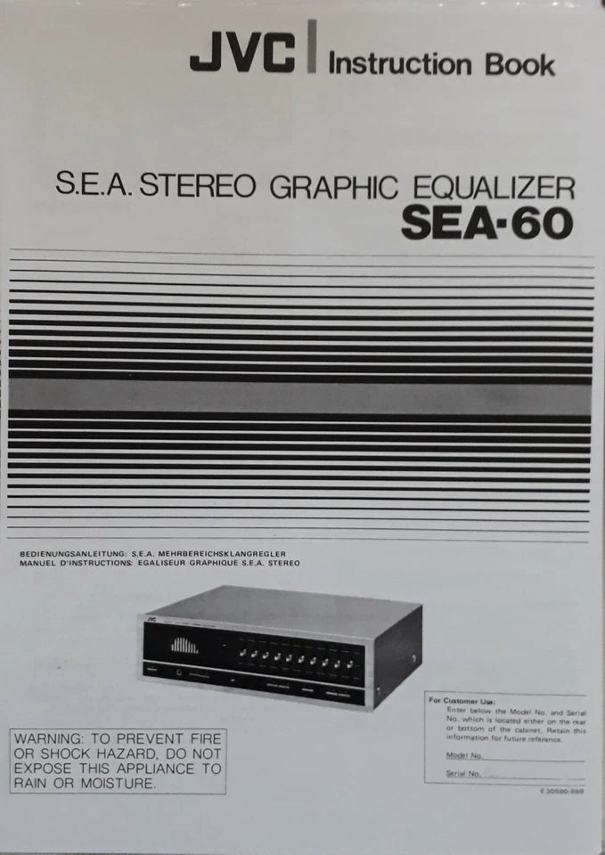 JVC SEA-60 Stereo Graphic Equalizer Operating Instruction EQ - USER MANUAL  - Image 1 of 1