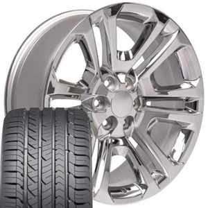 CK158 Chrome 22x9 in Rim & Goodyear Tire Set (4) Fits GMC Chevy Cadillac - Picture 1 of 5