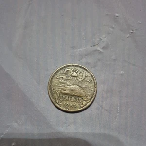 Mexico 1954  20 CENTAVOS Coin with Teotihuacan Pyramid of the Sun - Picture 1 of 2