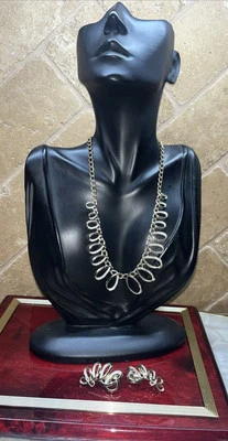 Vintage Emmons Gold Tone Swirl Ribbon Loop Choker 16” Necklace & Earrings - Image 1 of 4