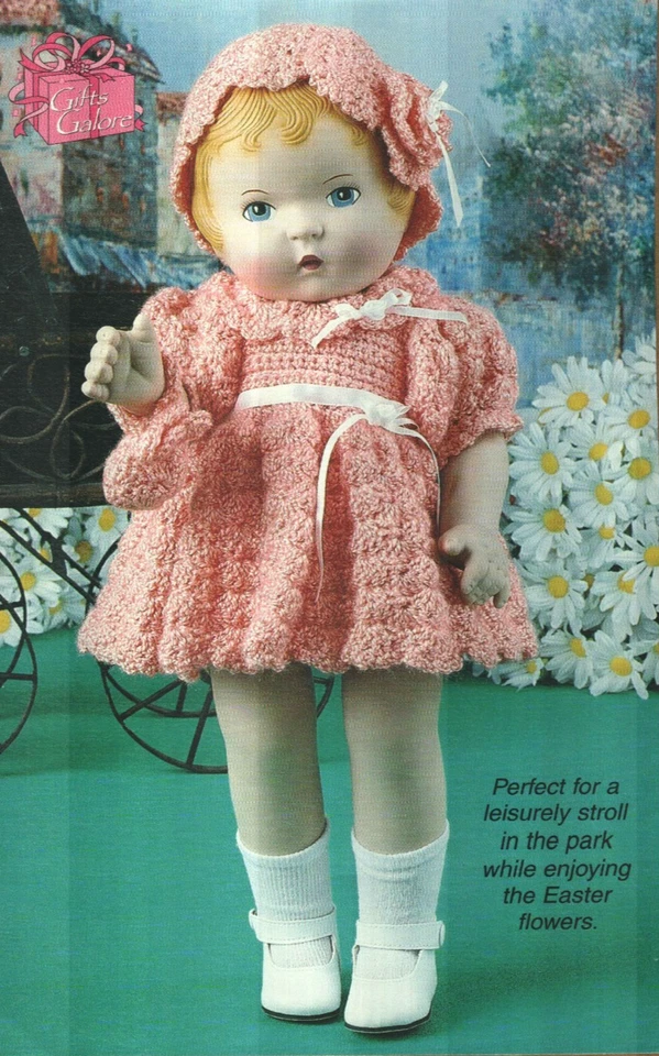 TRAJE MUÑECA VESTIDO Y SOMBRERO 12" BEBÉ MUÑECA DIGERIR TAMAÑO CROCHET PATRÓN INSTRUCCIONES Foto 1 de 1