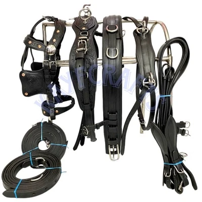 Kayfcrafts Black Leather Horse Driving Harness set with Rose gold Conchos - Image 1 of 4