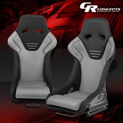 Universal Silver Microfiber Suede Fixed Racing Bucket Seats w/ Bottom Brackets - Image 1 of 4