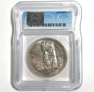 1958 Kanada 1 Dollar Silber ICG MS63 | British Colombia Totem 0,800 Silber getönt - Bild 1 von 6