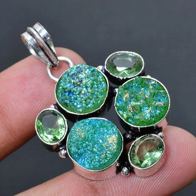 Green Titanium Druzy, Tsavorite  Jewelry Pendant 1.59" i960 - Image 1 of 3