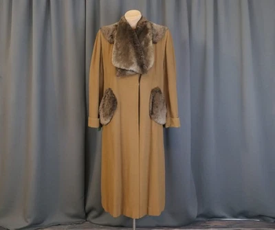 Vintage 1940s Brown Wool & Angora Coat with Beaver Fur Trim, fits 38 bust, heavy - Image 1 of 4