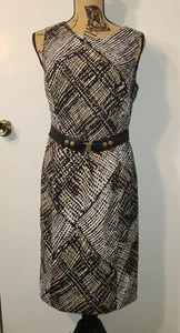 Jones Wear Animal Print Sleeveless Zip Sheath Dress Size 8 belt included - Picture 1 of 9