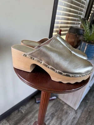 Tamanco de couro plataforma plataforma Aerosole Ari dourado - 9,5 - Imagem 1 de 4