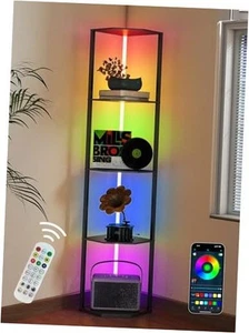 Corner Floor Lamp with Shelves, 5 Tiers Corner Shelf with Multiple Color LED - Picture 1 of 8