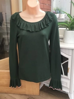 BODEN Lavinia Green Ruffle Frill Trim Jumper Sweater Top Size 6 VGC Worn Once - Image 1 of 4