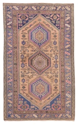 Tapete de área geométrico vintage 4'2" x 7'0" tapete de lã tradicional com nós à mão - Imagem 1 de 4