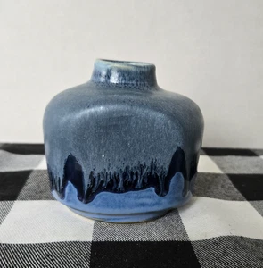 Handmade Ceramic Pottery Drip Glazed Small Blue Shades Vase Pen Jar Signed RHI - Picture 1 of 10