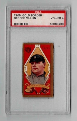T205 Gold Border George Mullin Detroit Tigers Sweet Caporal PSA 4 VG-EX - Image 1 of 2