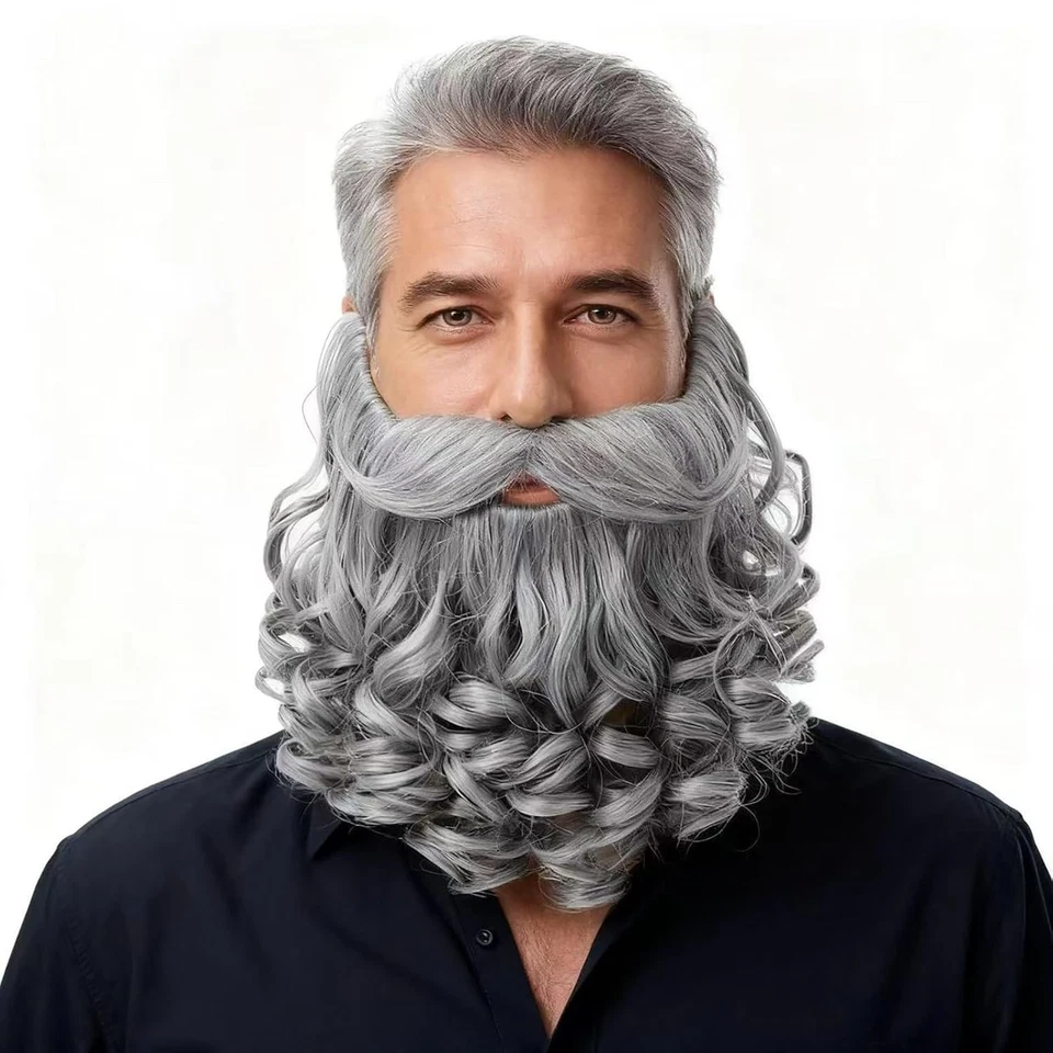Fake White Beard and Mustache for Adults Funny Party Costume Accessory - Image 1 of 4