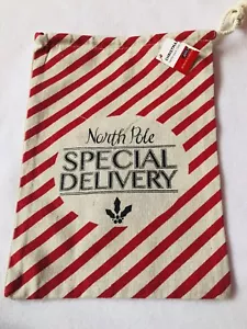 Christmas Gift Bag Canvas Drawstring North Pole Special Delivery Sack 10x8 - Picture 1 of 3