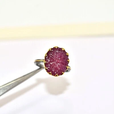 925 Argento Sterling Rubino Naturale Anello Artigianale Vittoriano Gioielli - Immagine 1 di 4