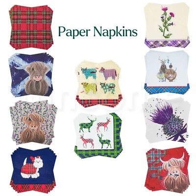 Pack Of 20 Scottish Paper Napkins 3 Ply Tableware Soft Serviettes Party - Image 1 of 4