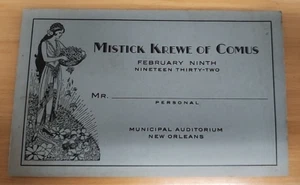 Comus 1932 Tableau Ball Admit Card New Orleans Mardi Gras Krewe Favor - Picture 1 of 2