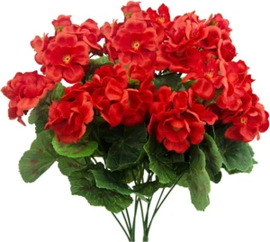 FERIAL 2 Pcs Artificial Red Geranium Bush Faux Flowers Geraniums Silk Flowers Ou - Picture 1 of 12
