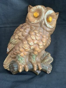 Vintage Park Co. Indiana Brown Chalkware Owl on Branch Amber Eyes Plaque 7.5” - Picture 1 of 6