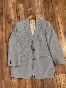 Orvis Men’s Checkered Sport Coat Blazer Size 40 R Blue White Gray w/ Wood Hanger - Picture 1 of 13